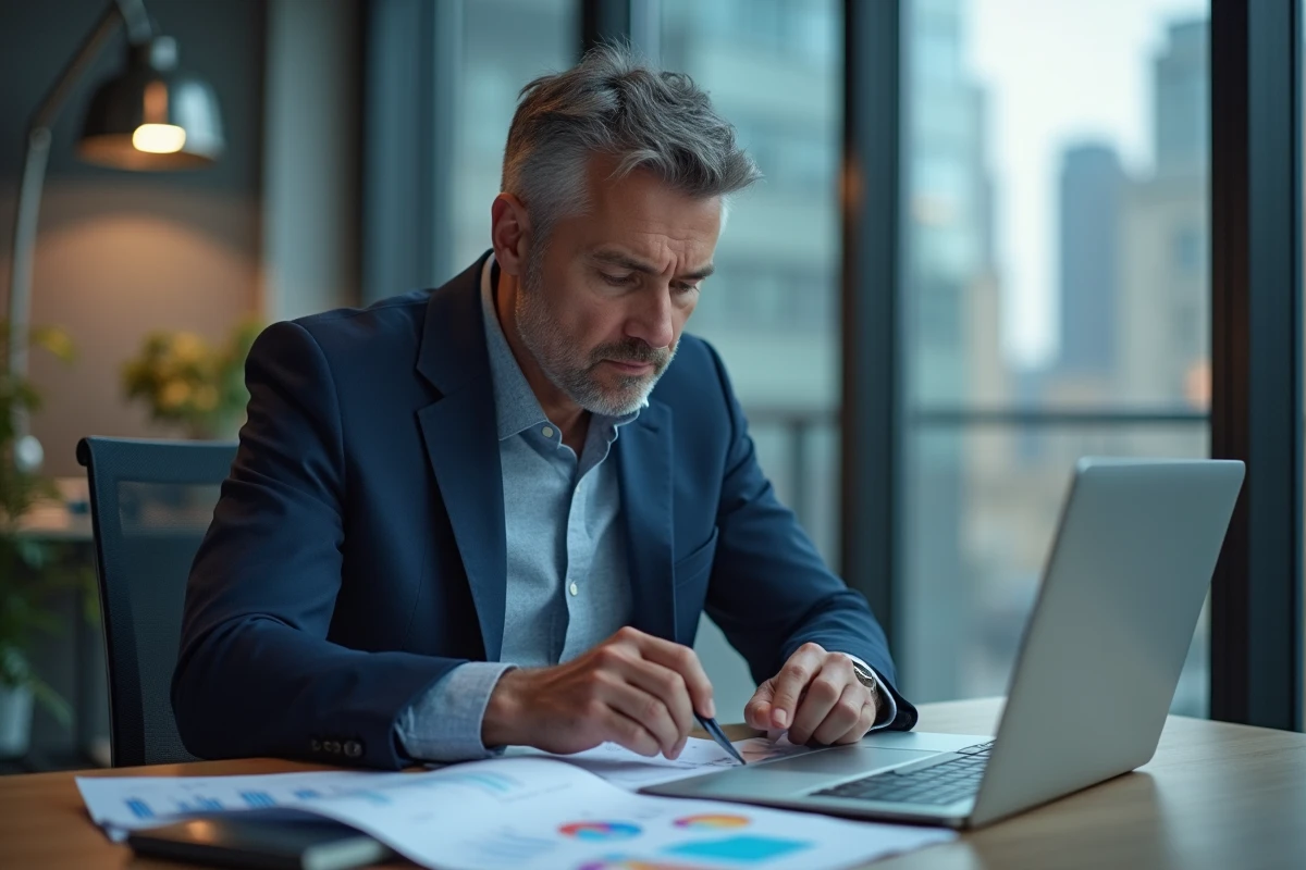 Analyste financier en costume dans un bureau moderne