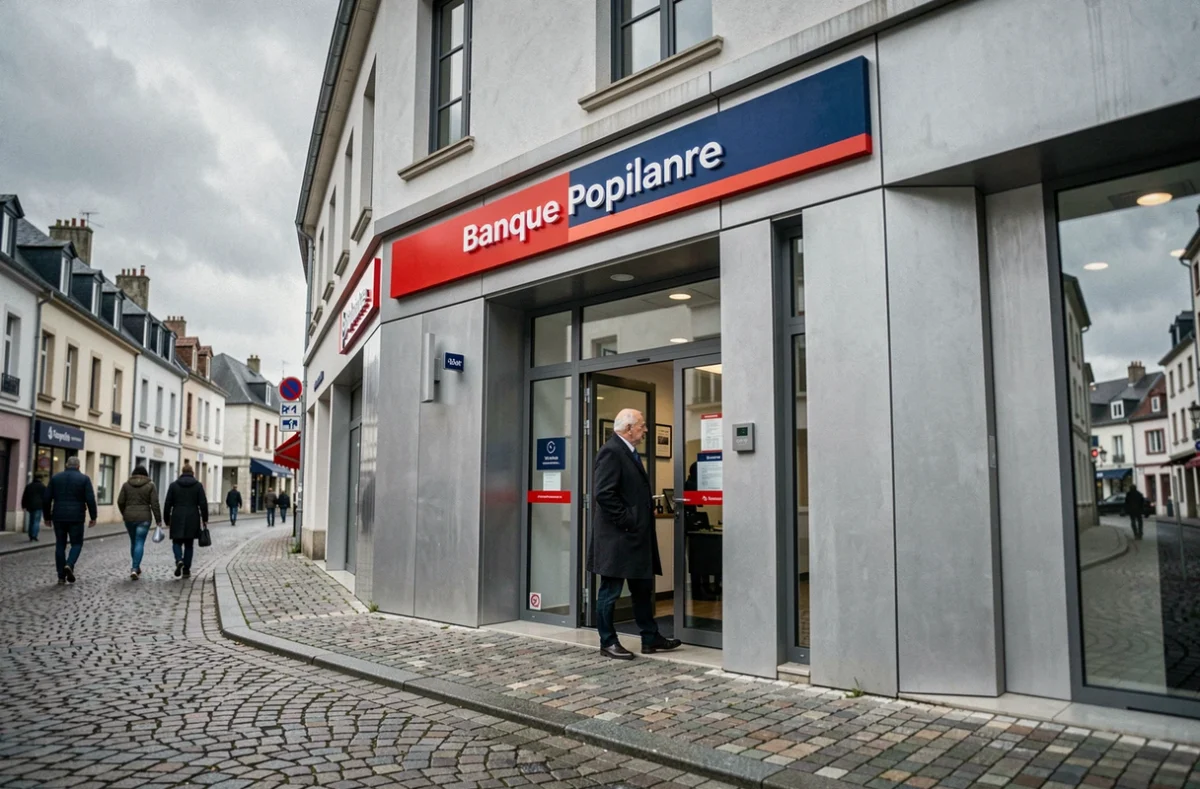 Façade d'une agence Banque Populaire du Nord dans un centre-ville du nord de la France
