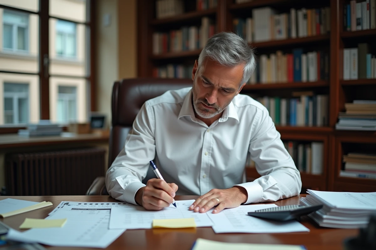 Comptable calculant les heures supplémentaires imposables sur des documents fiscaux