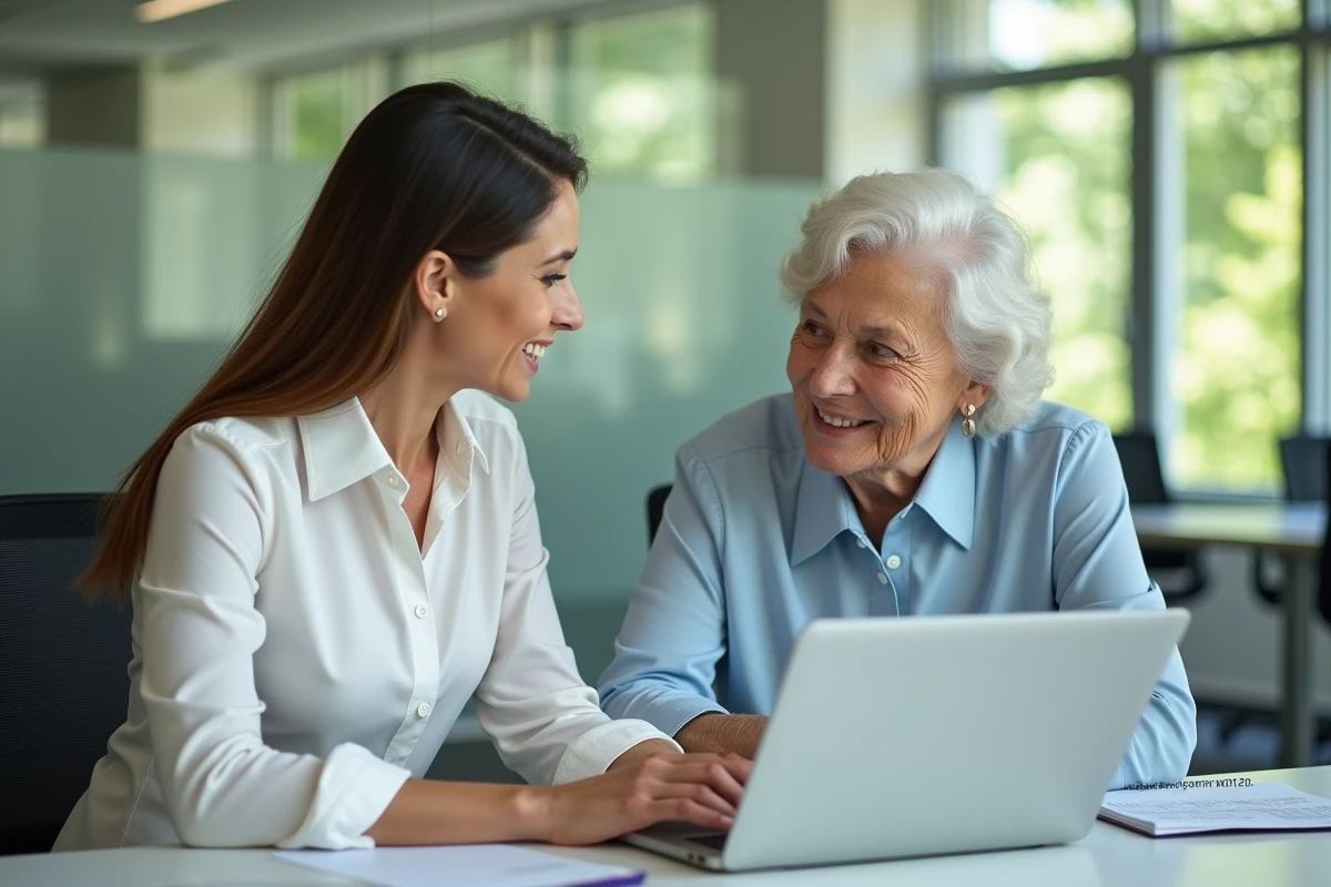 Conseillère financière souriante avec une cliente âgée