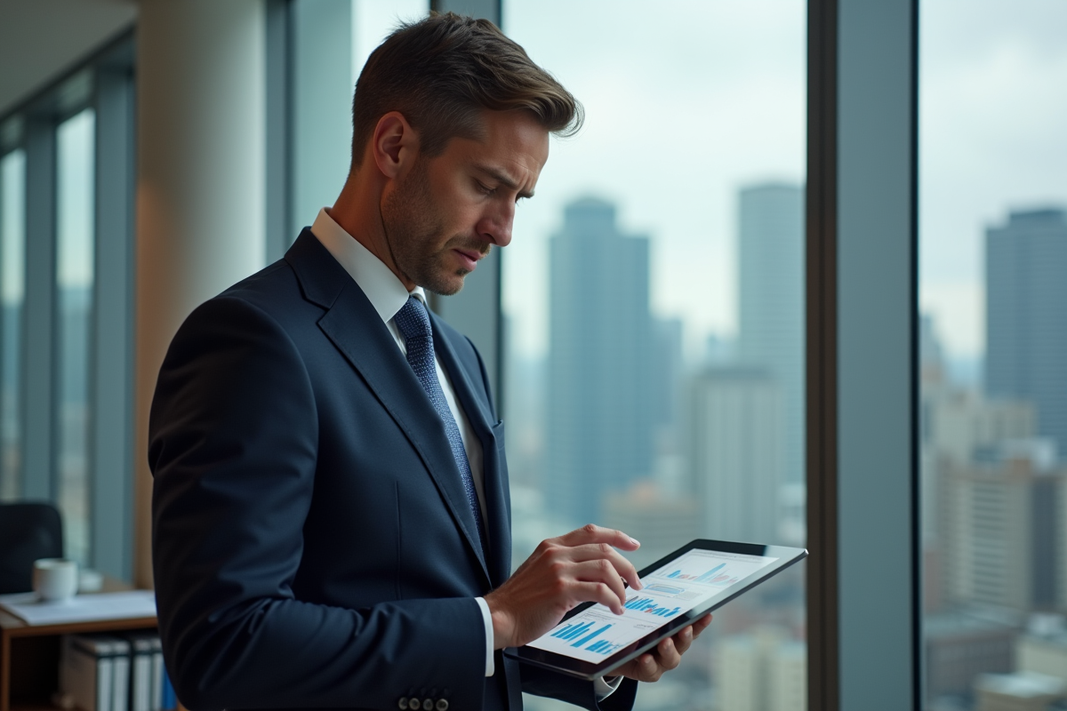 Economiste homme en costume dans un bureau moderne