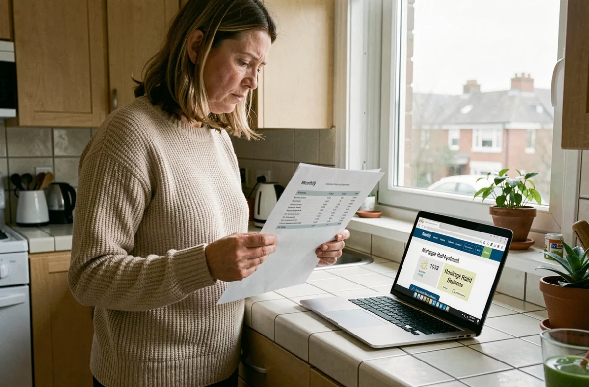 Femme consultant les taux d'intérêt et l'inflation sur son ordinateur portable dans un appartement urbain