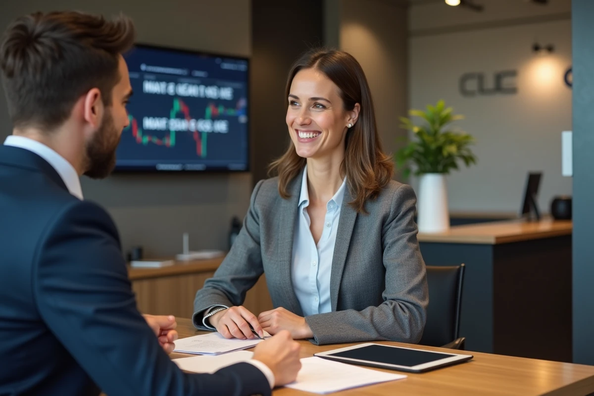 Femme professionnelle rencontrant conseiller bancaire