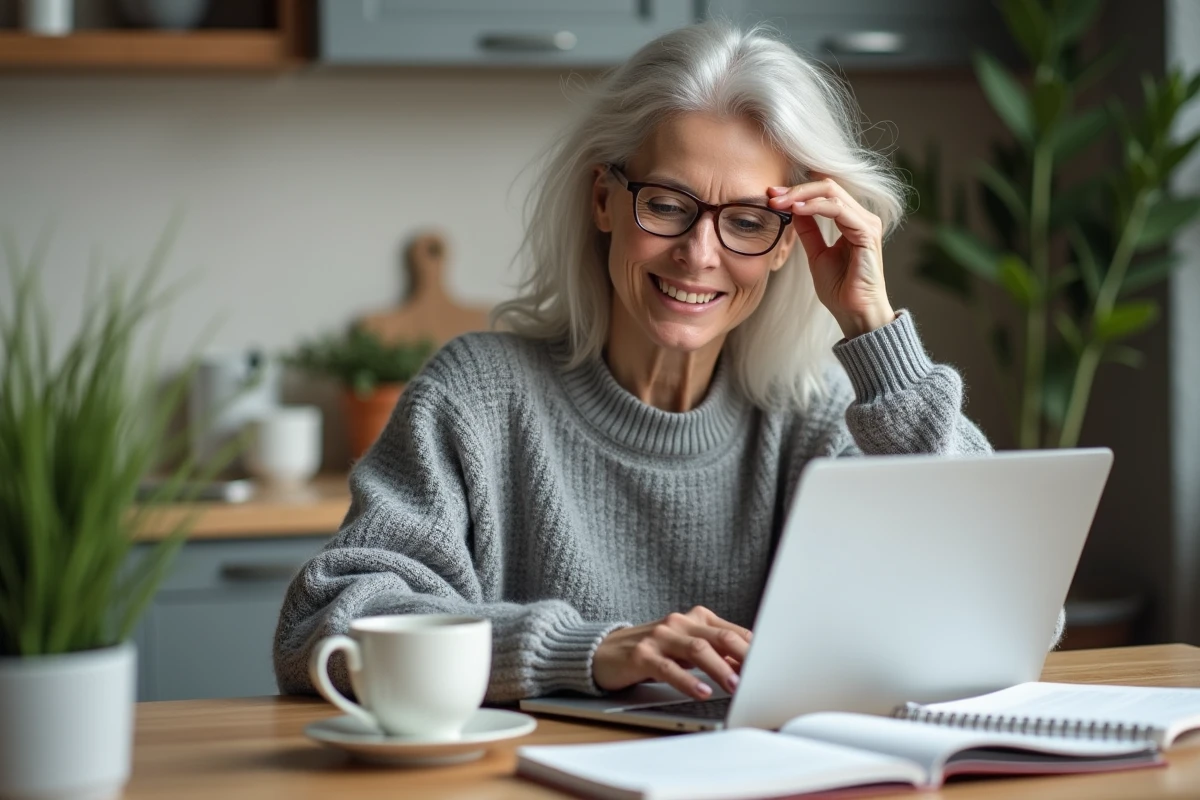 Femme entre des données de retraite sur son ordinateur
