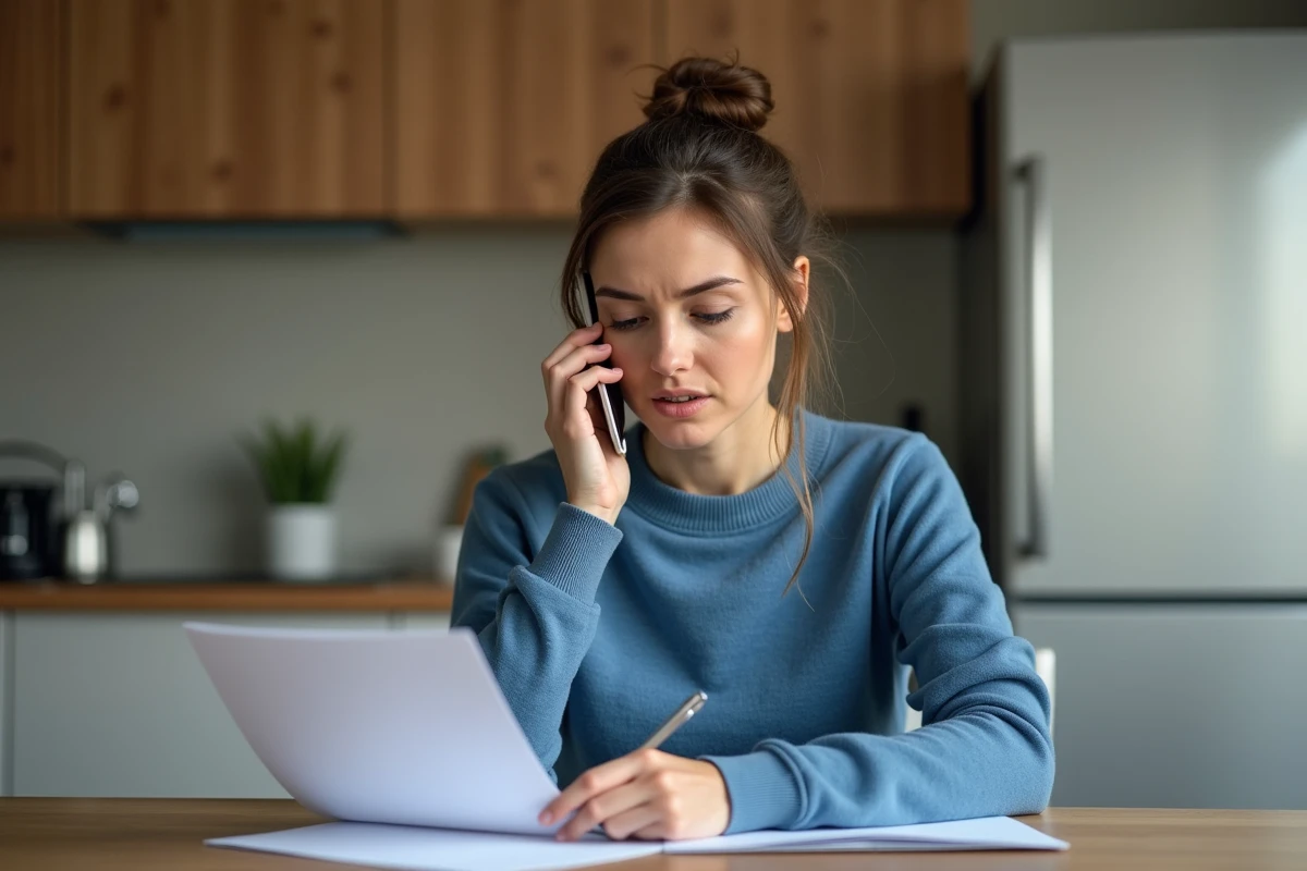 Femme au smartphone dans une cuisine moderne