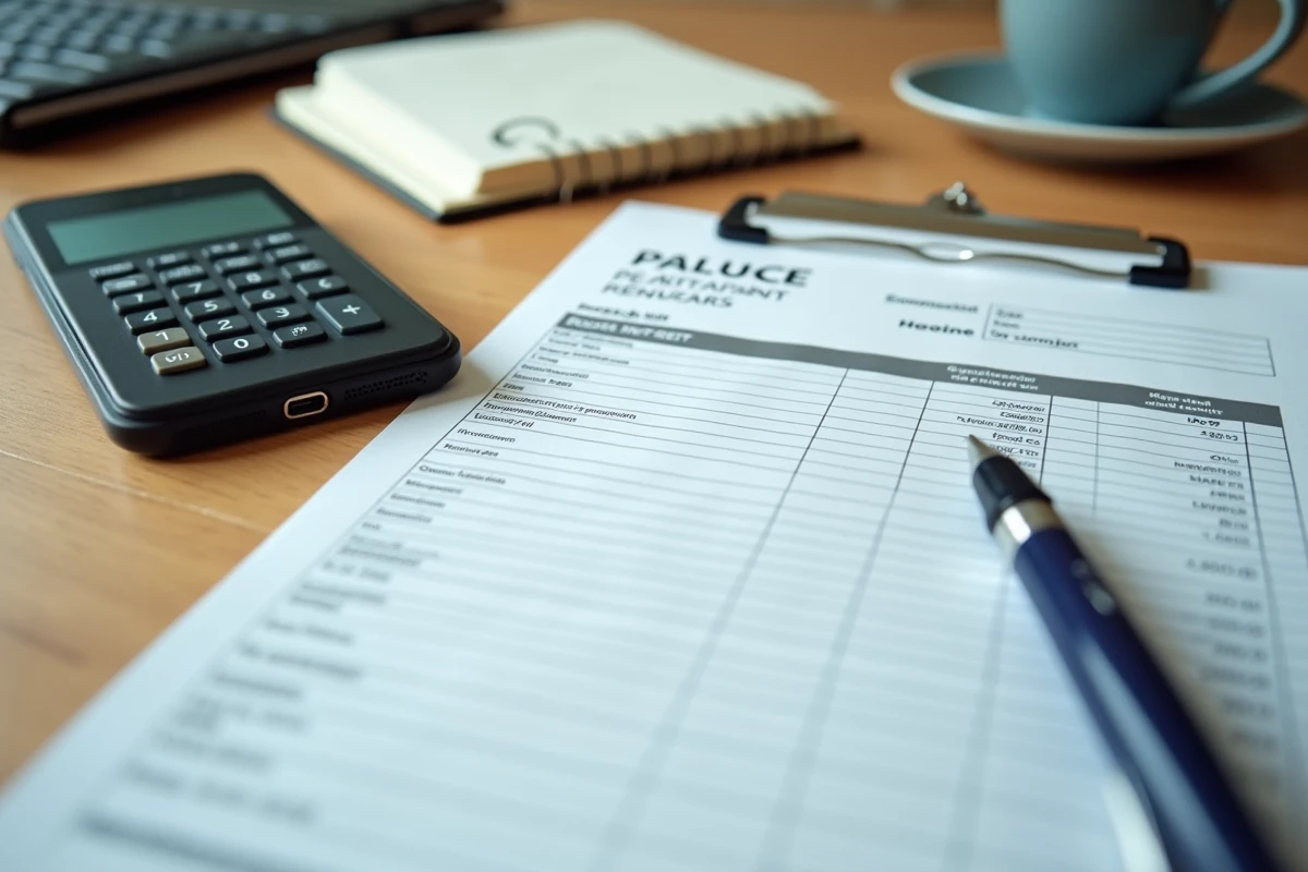 Fiche de paie française et calculatrice posées sur un bureau pour illustrer le calcul du salaire brut net et de la prime d'activité en 2026