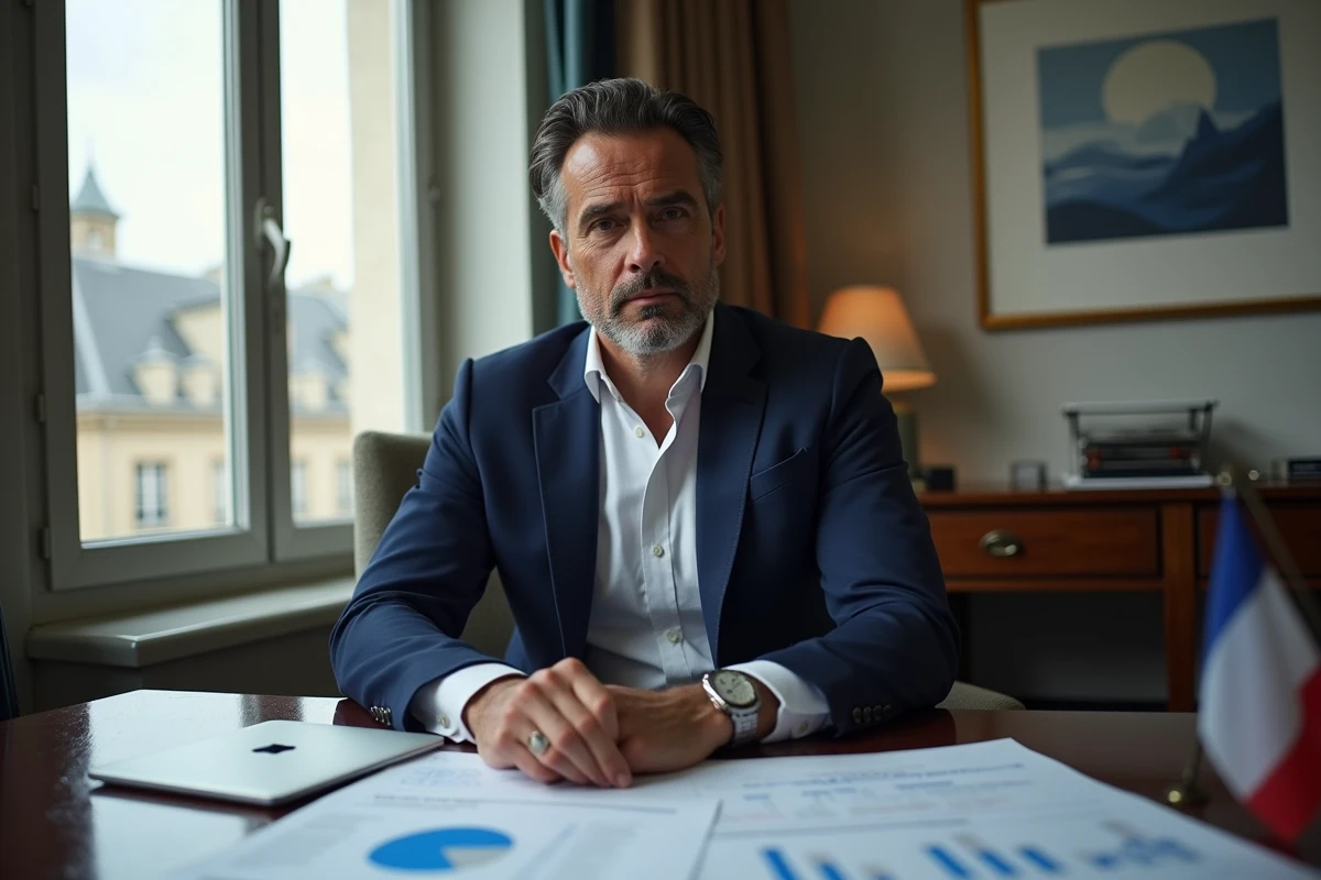 Homme d'affaires français en costume dans un bureau parisien