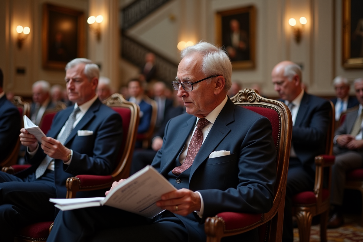 Homme âgé examinant catalogue dans salle d