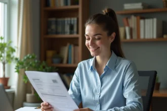 Jeune femme étudiante consultant ses relevés bancaires pour comparer les produits d'épargne comme le LEL