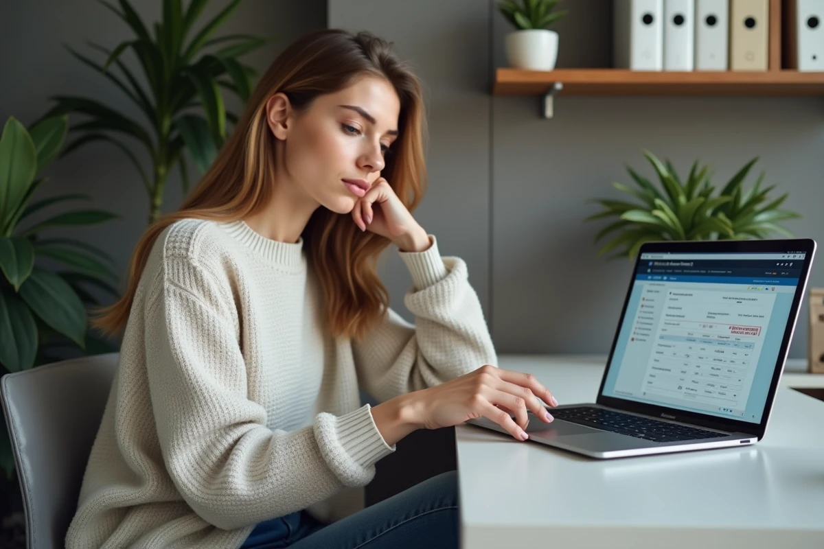 Jeune femme utilisant un ordinateur pour consulter ses comptes bancaires