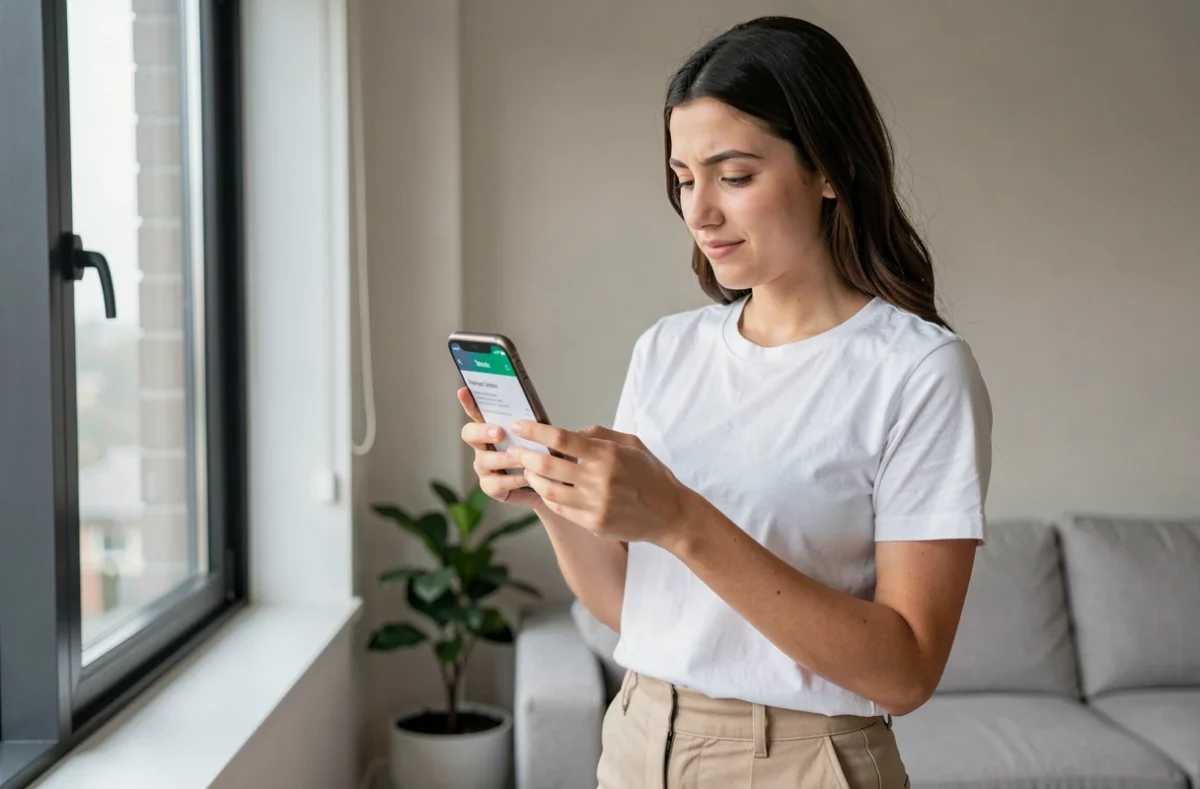 Jeune femme soulagée après avoir payé sa facture Free Mobile en retard sans coupure de ligne